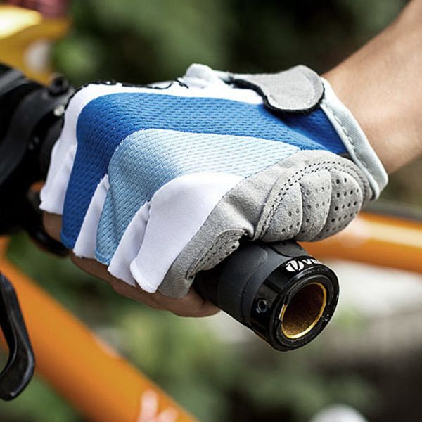 Перчатки велосипедные Robesbon гелевые беспалые велоперчатки White-Blue BH04-L фото