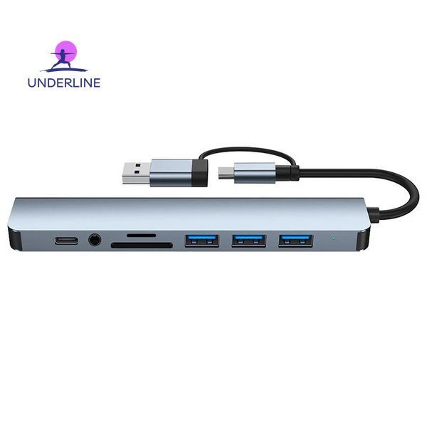 Док-станція 8 в 2 USB + Type-C з аудіорозʼємом 3,5 мм та кардрідером OULLX EG034 фото